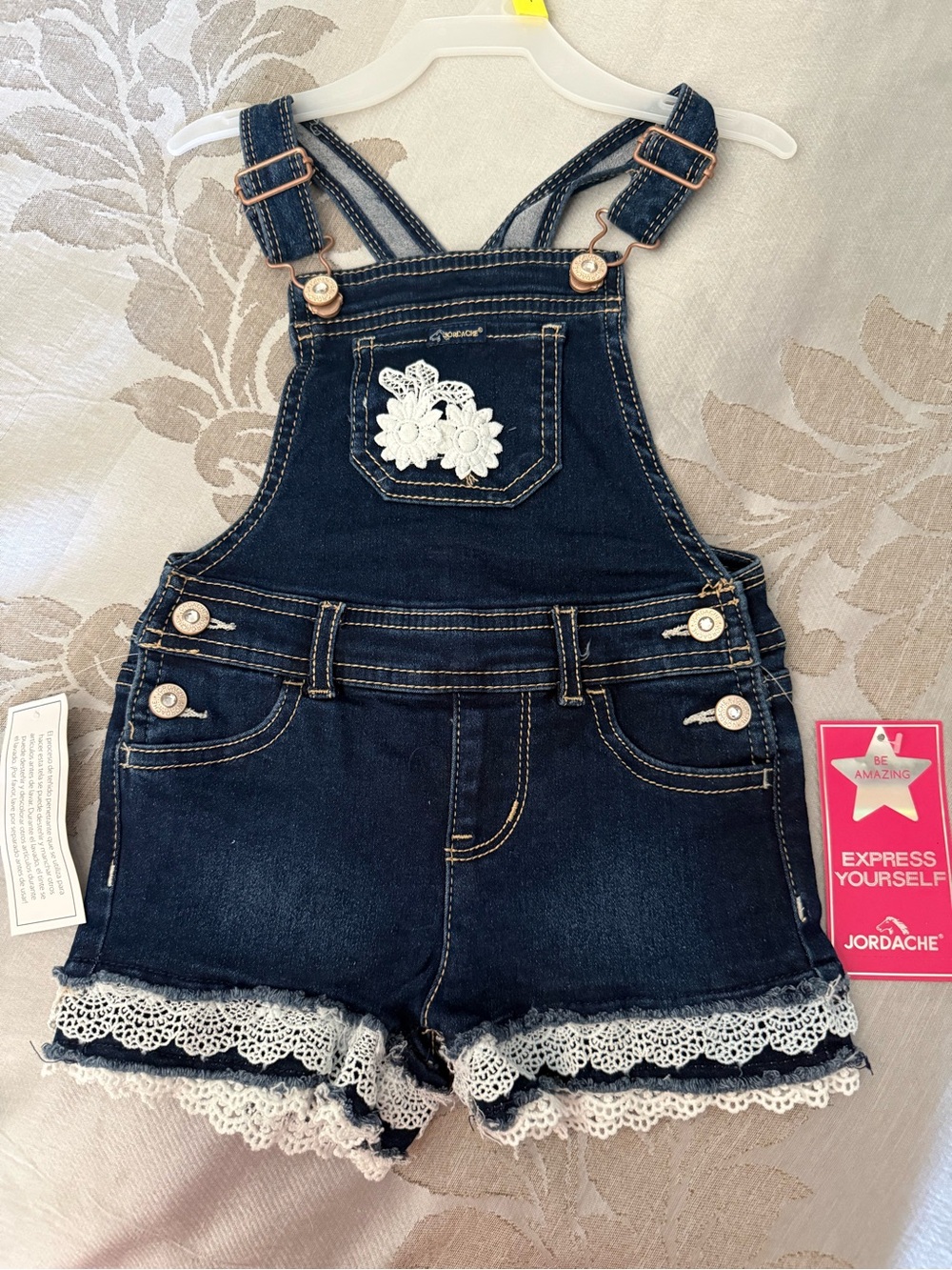 Jordache Dark Blue Denim Lace-Trim Shortalls